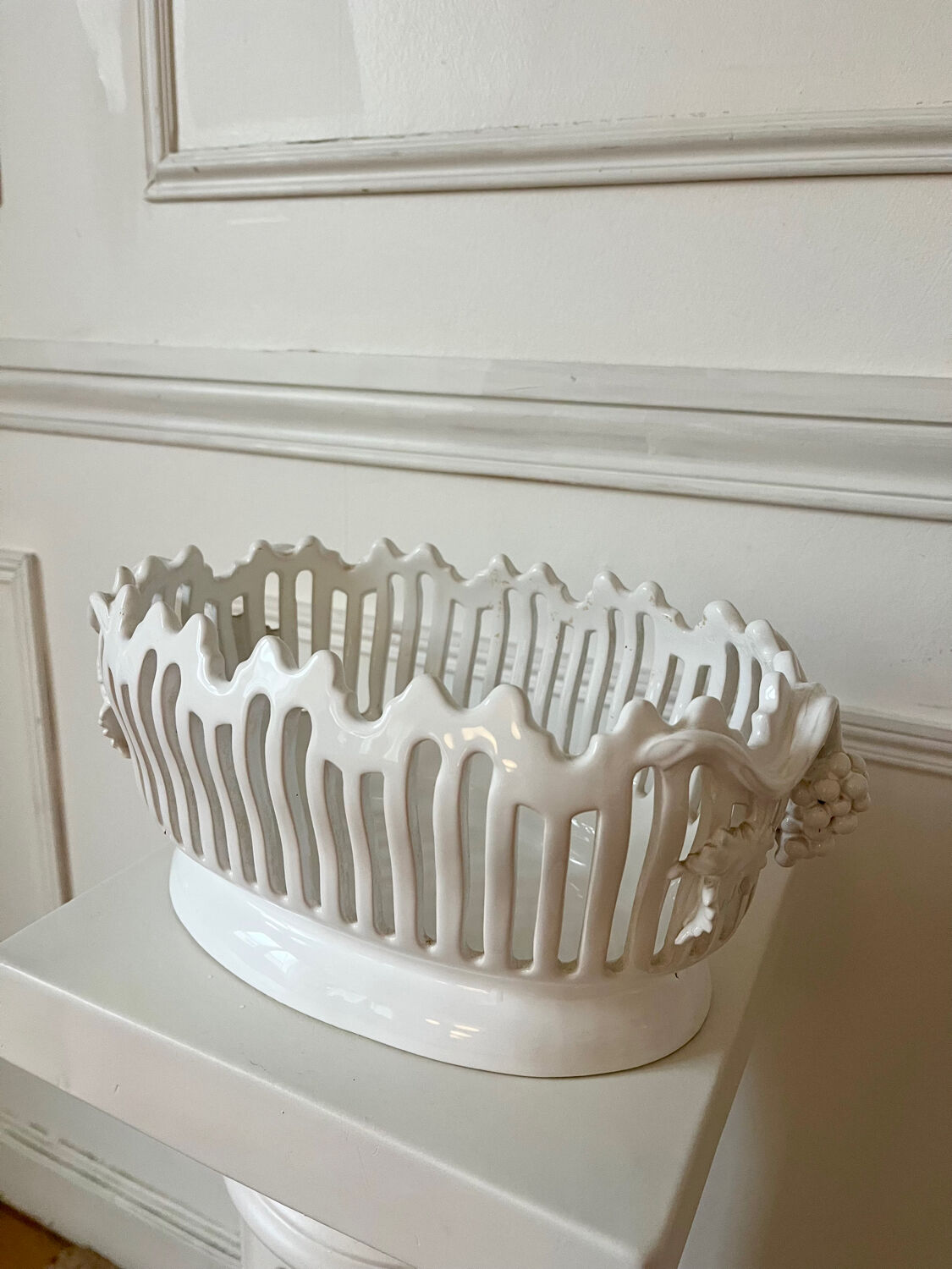 Handmade openwork ceramic fruit bowl