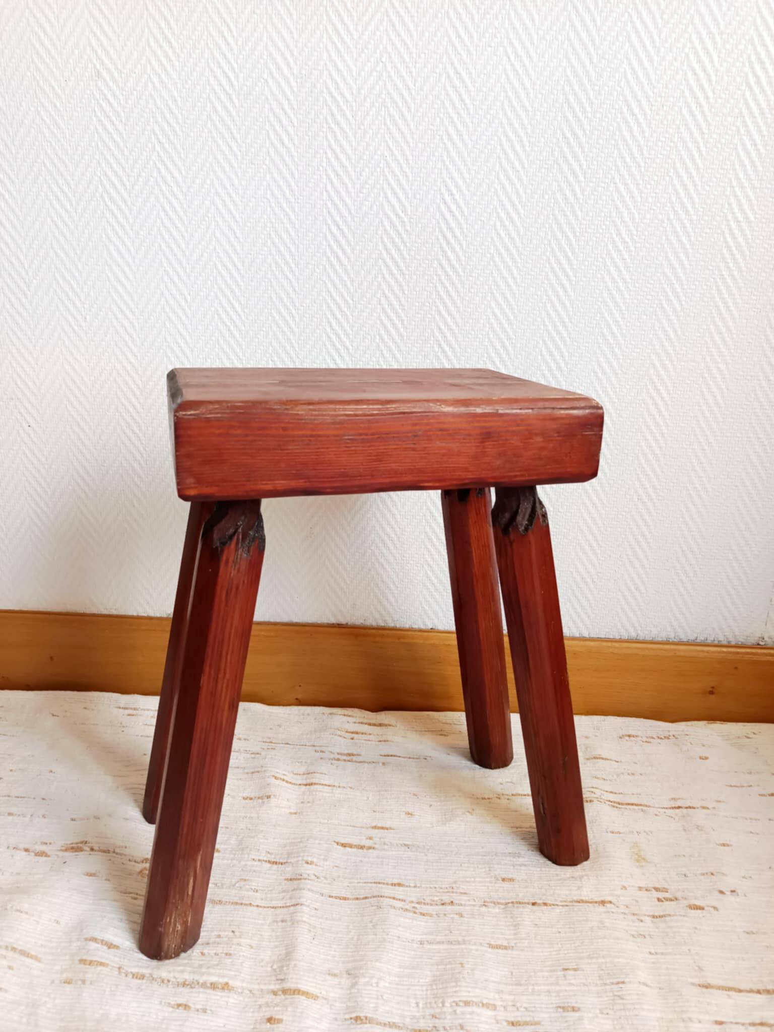 Vintage wooden brutalist farm stool