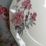 Plat de service ancien octogonal argenté fleurs roses