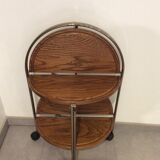 Round vintage foldable wooden and brass server