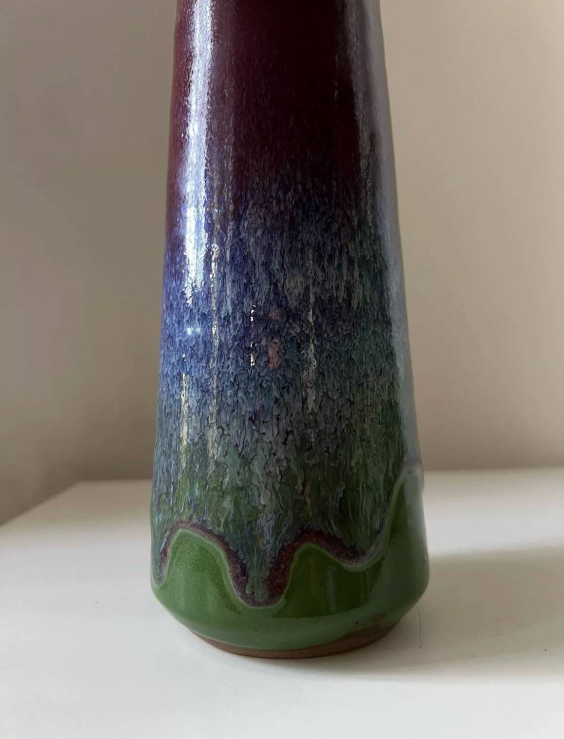 Vase tube en céramique flammé vintage 1970 signé