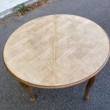 Table à manger ronde Louis XV rénovée en bois brut 210cm