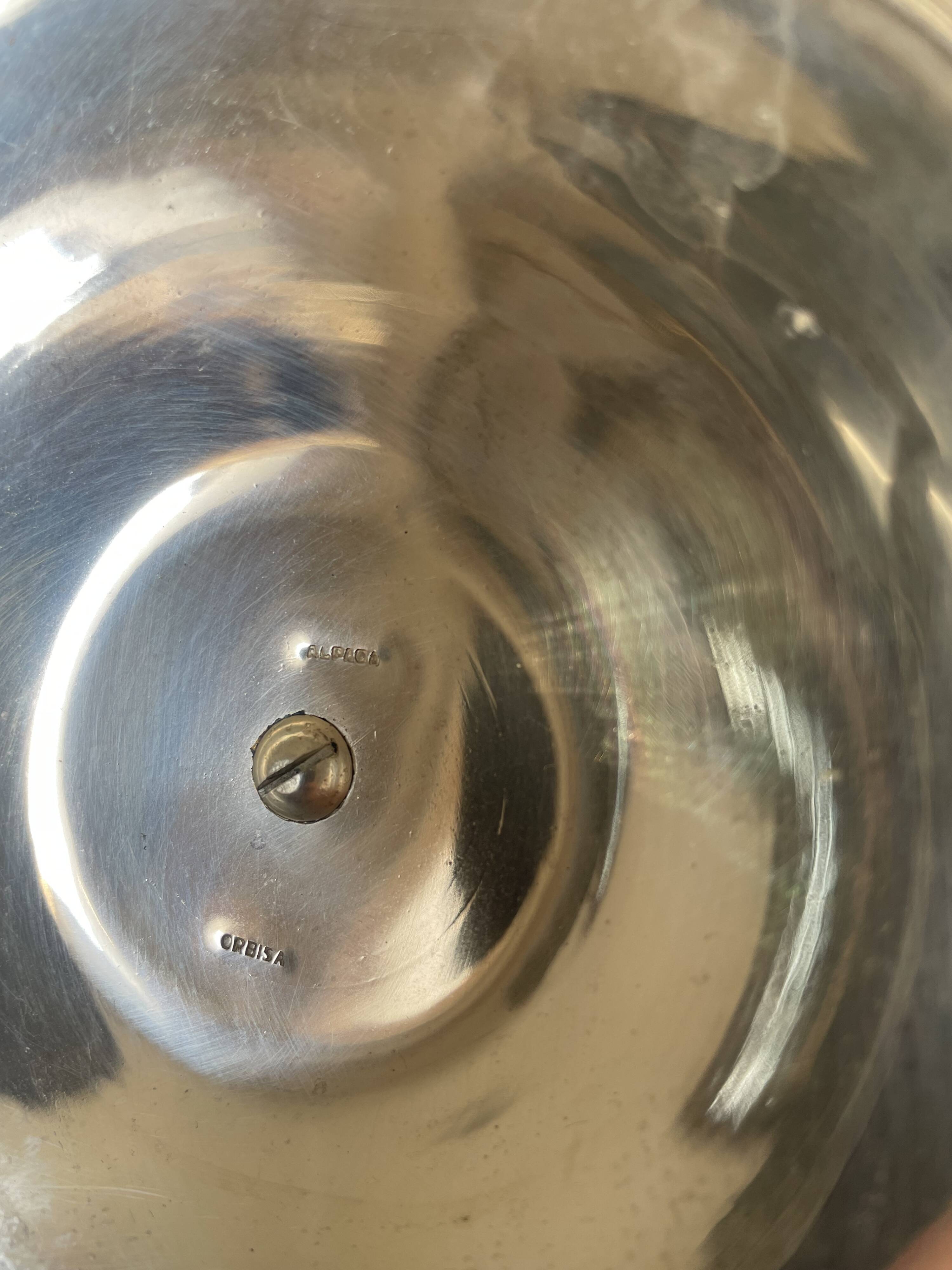 Vintage Orbisa 5-branch chandelier in silver-plated metal, Alpaca base.