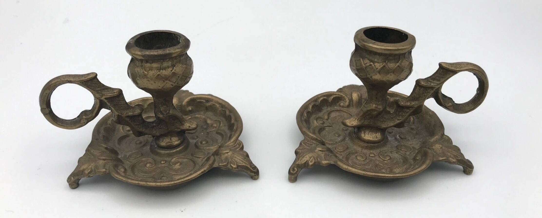 Pair of vintage brass table candlesticks