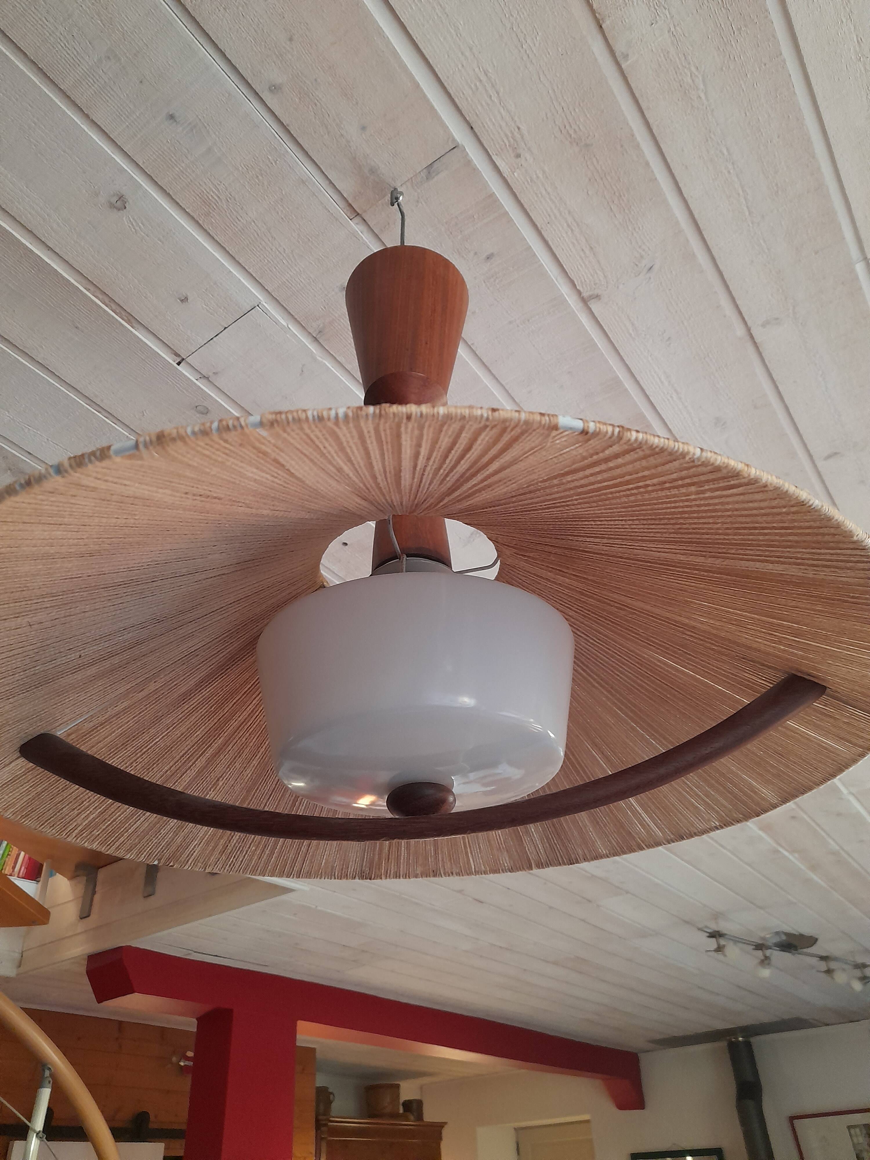 Teak and sisal light/hanging lamp from the 60s/70s