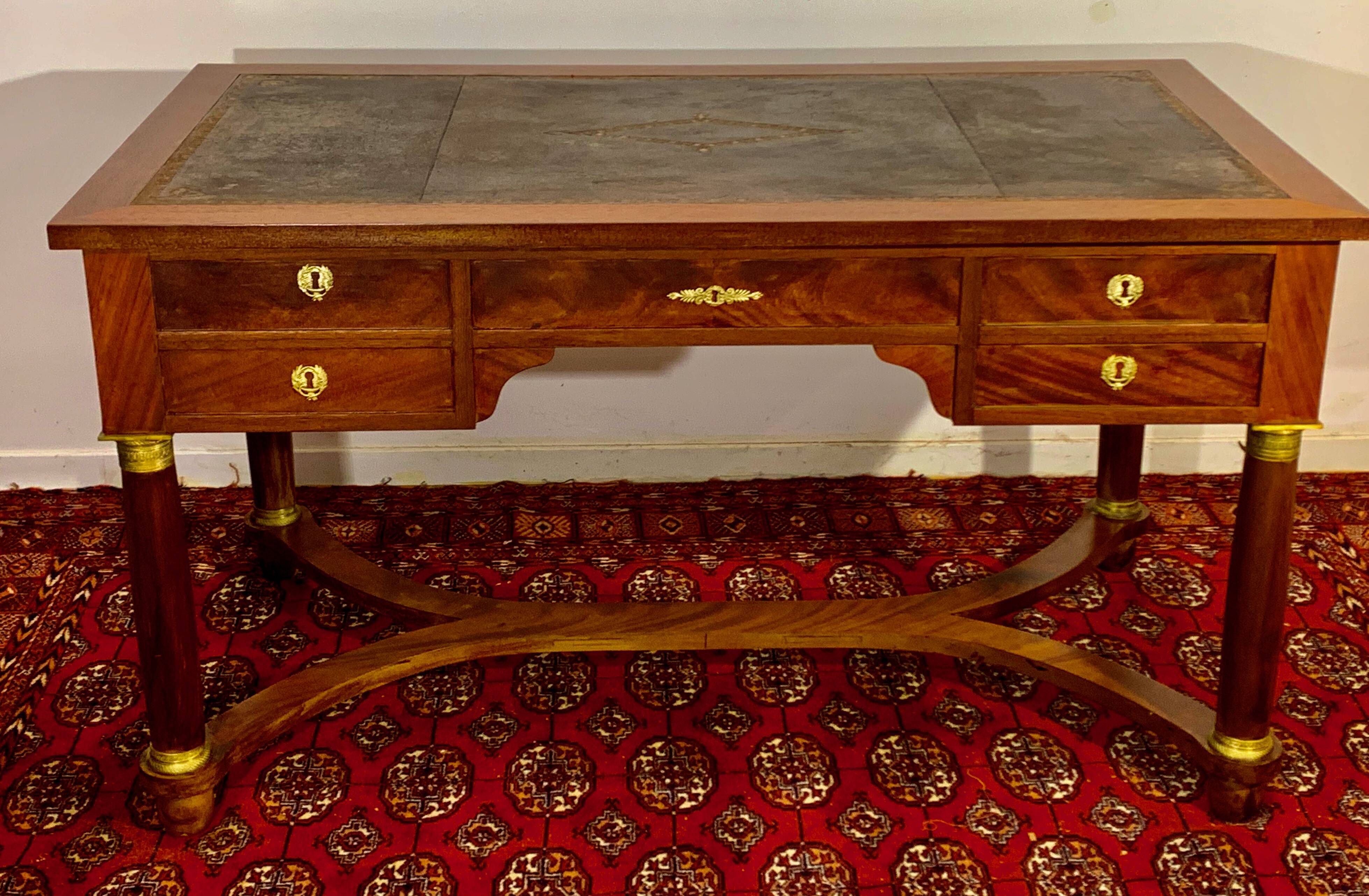 Double-sided EMPIRE Style DESK in Mahogany and gilded bronzes