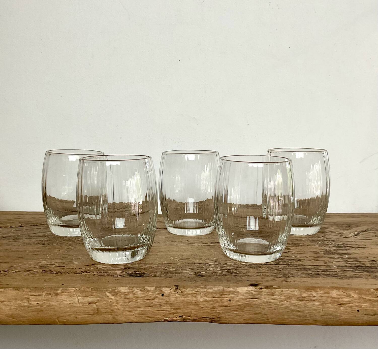 5 small vintage ribbed glasses