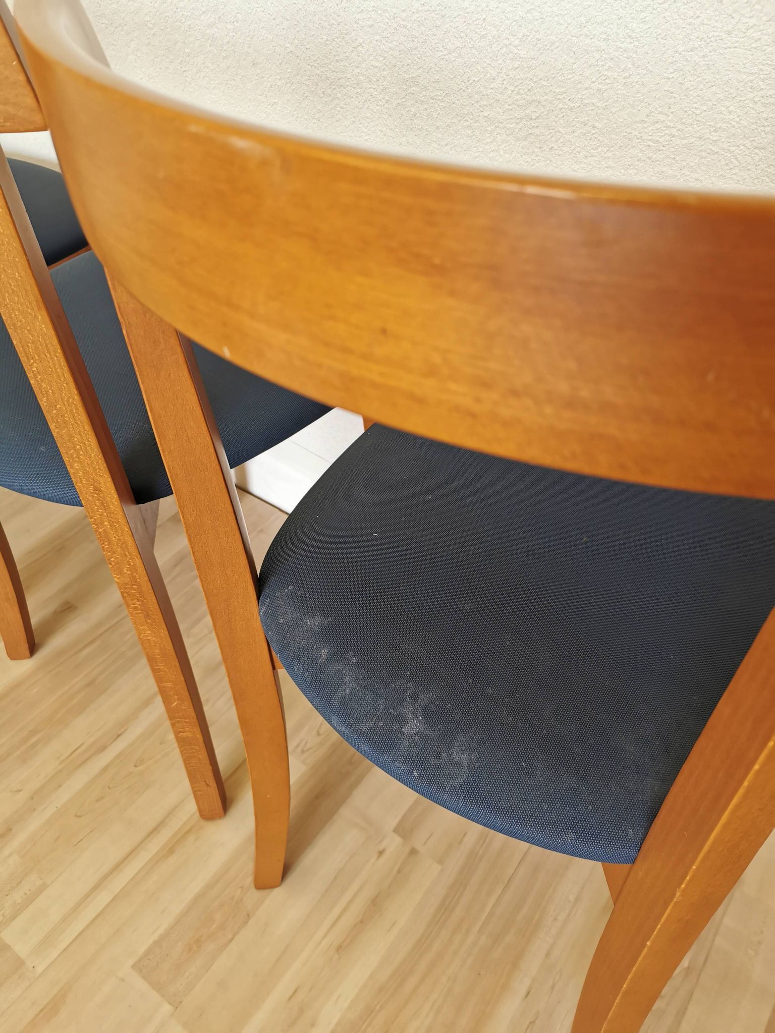 Set of 4 Calligaris Dining Chairs: Mid-Century Italian Design, Blue Fabric
