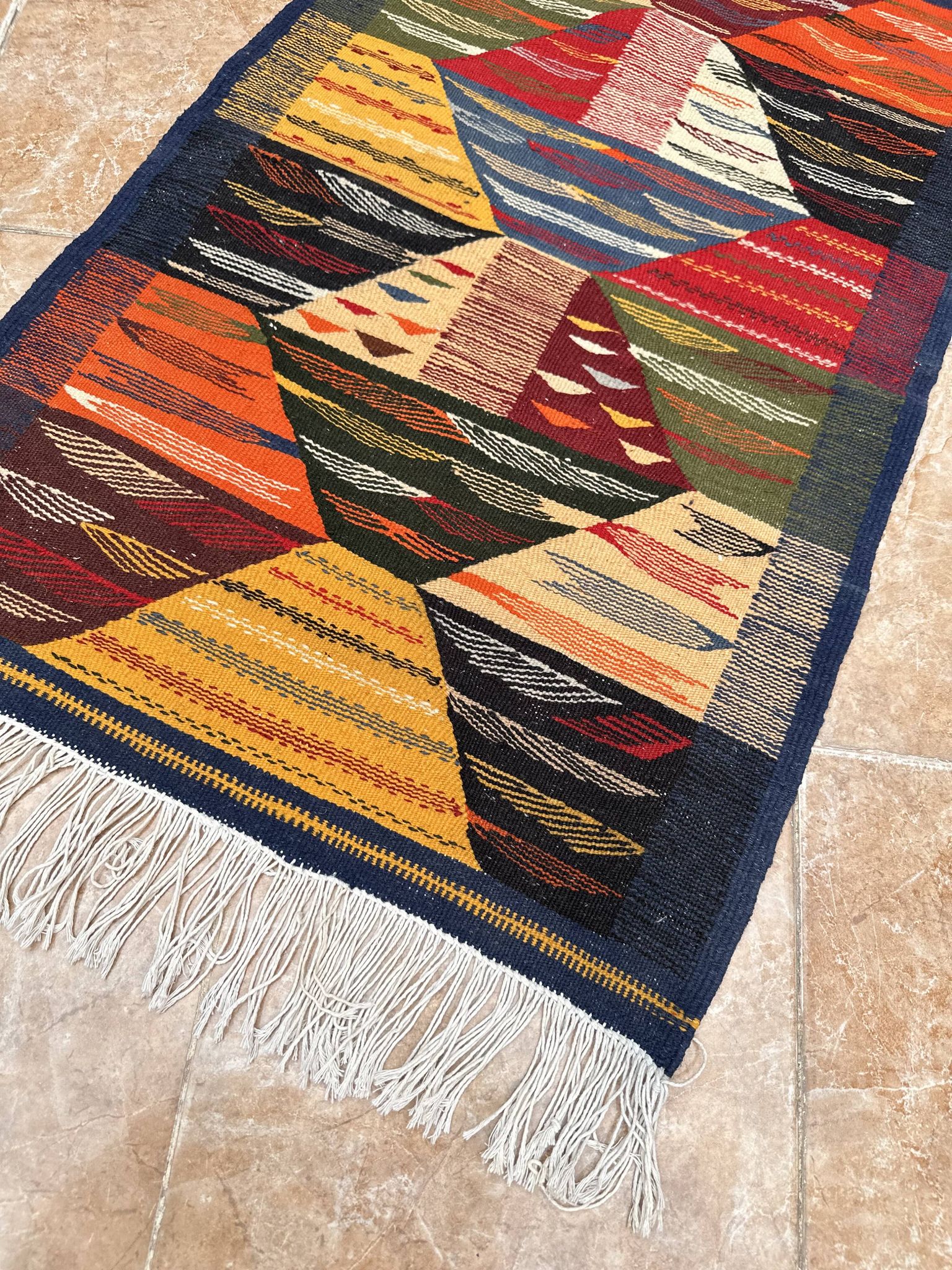 Small Moroccan rug, kilim picaso, flat woven rug, interior decoration