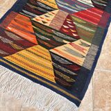 Petit tapis marocain, kilim picaso, tapis tissé plat, décoration intérieure
