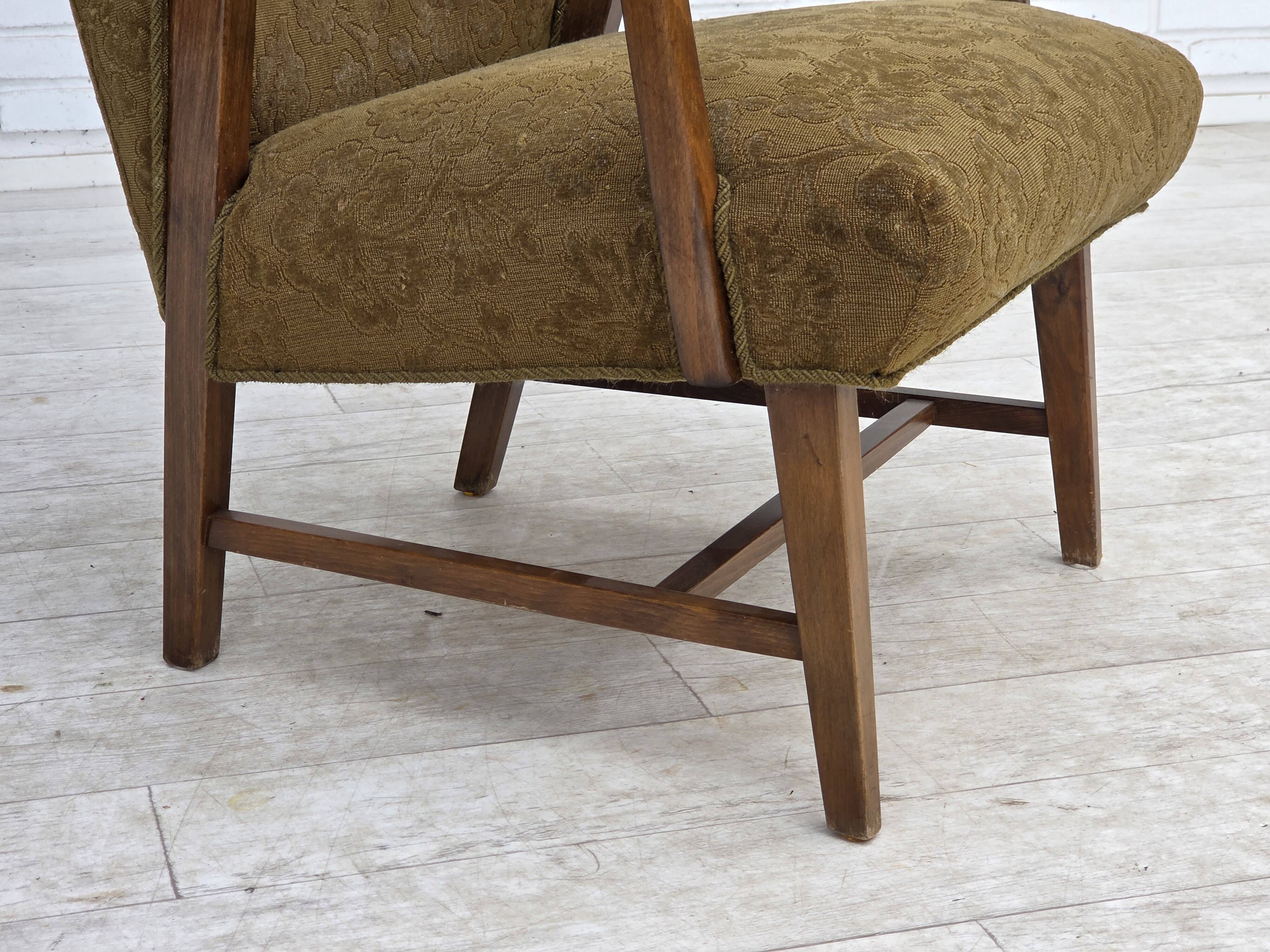 1960s, Danish vintage armchair, furniture wool, beech wood.
