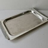 Silver metal tray with braided effect handles