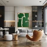 Abstract green art on a beige background.