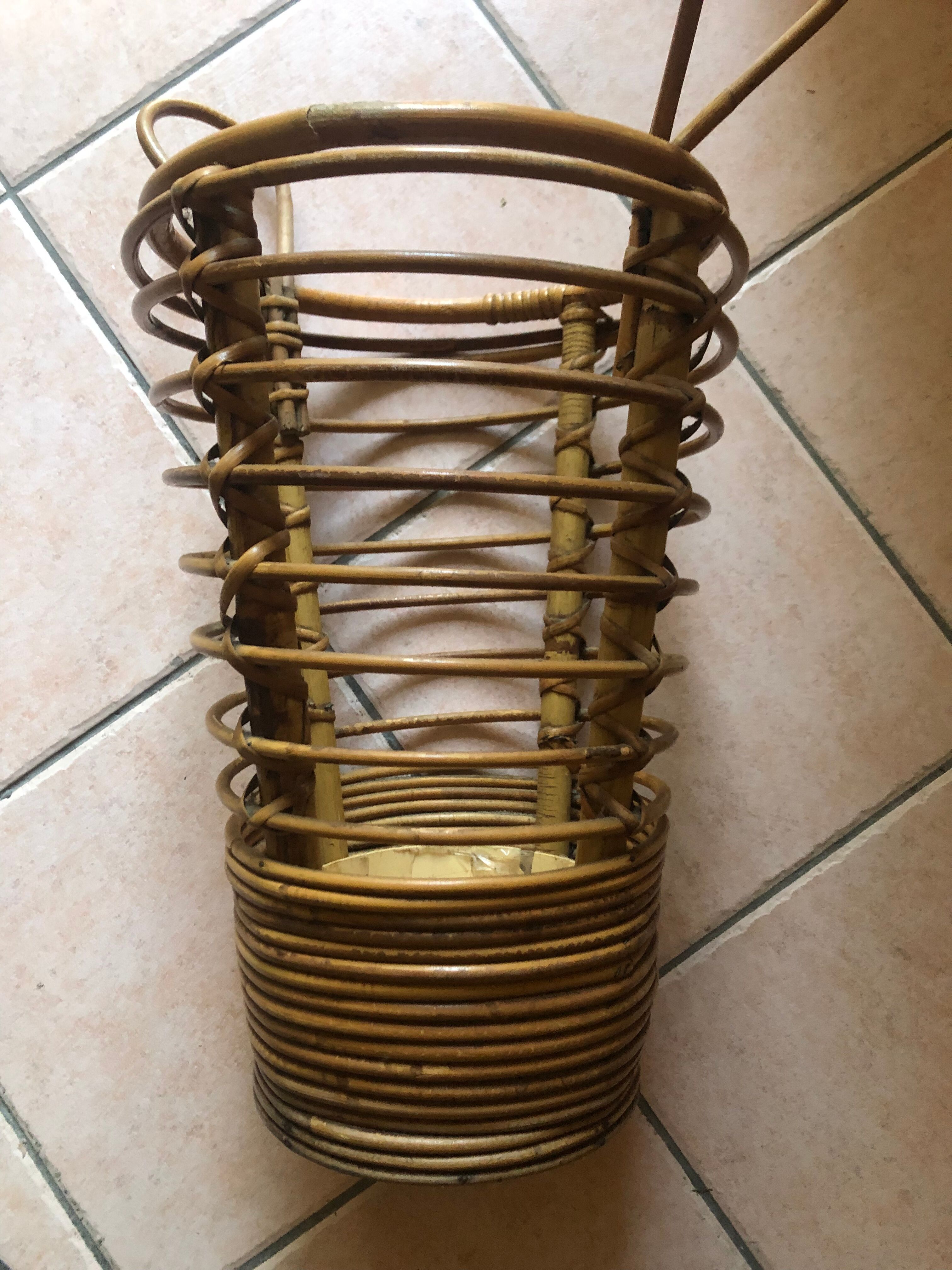 Umbrella door with bamboo handles and vintage rattan 60s