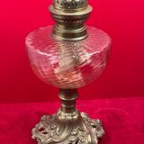 kerosene lamp tank glass cathedral foot bronze Louis XV rockery 54 cm