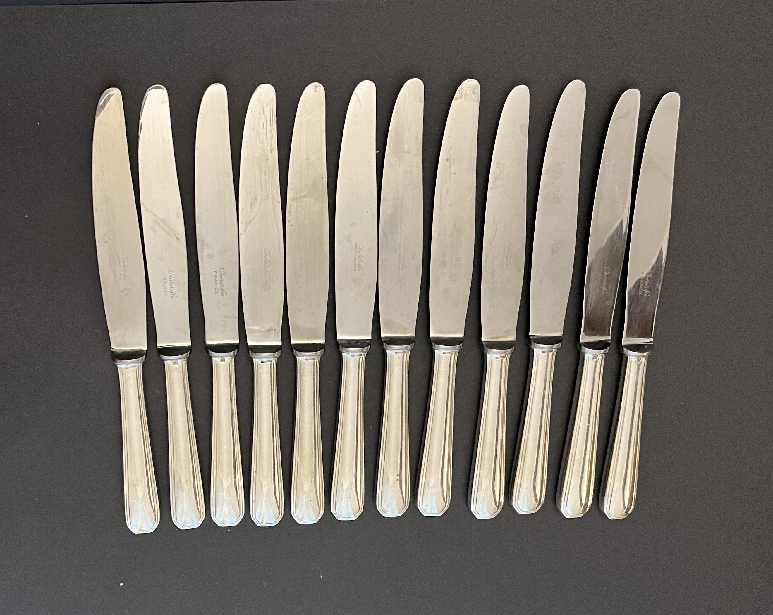 12 large Christofle silver metal knives