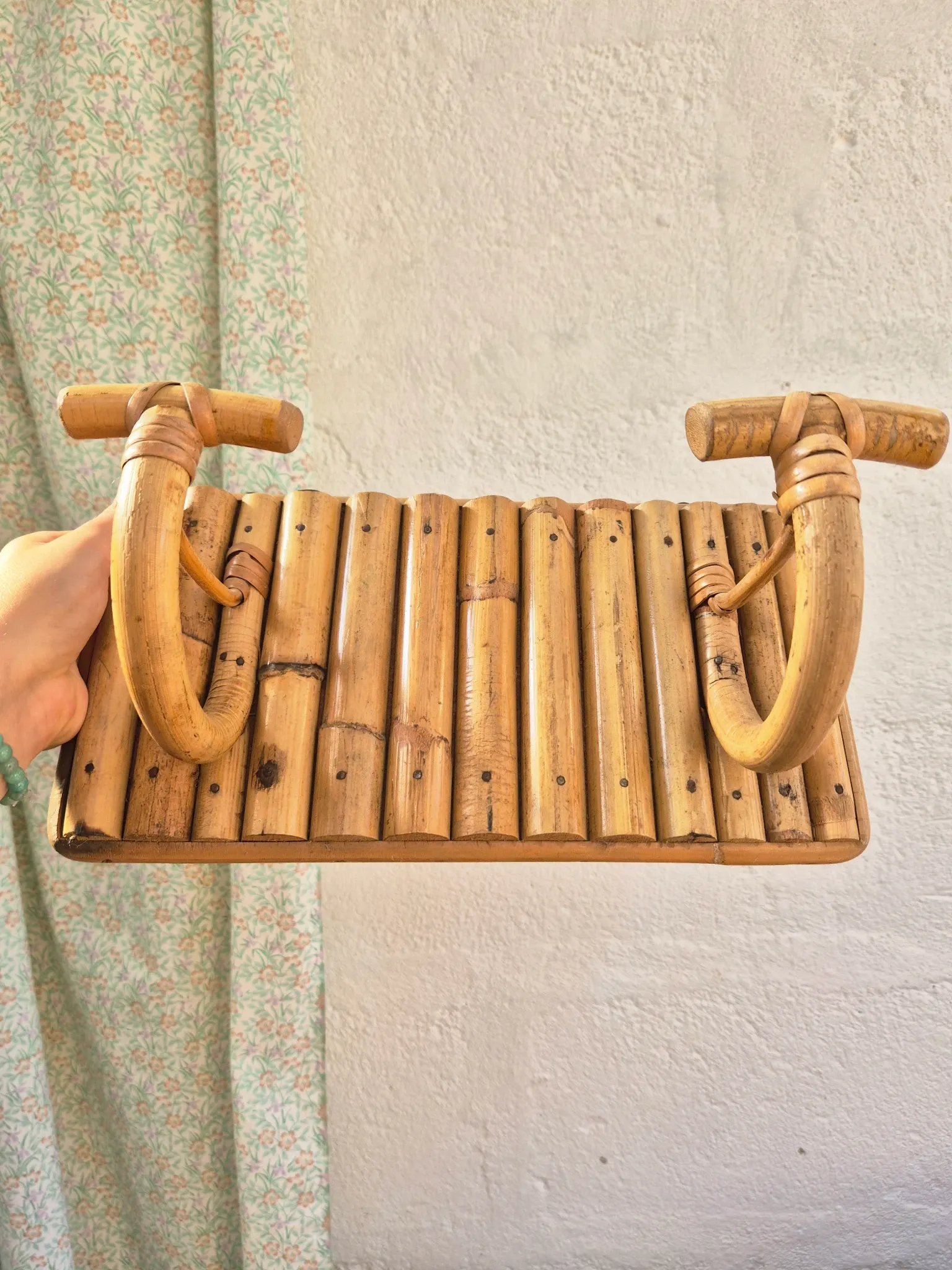 Patère double vintage rotin