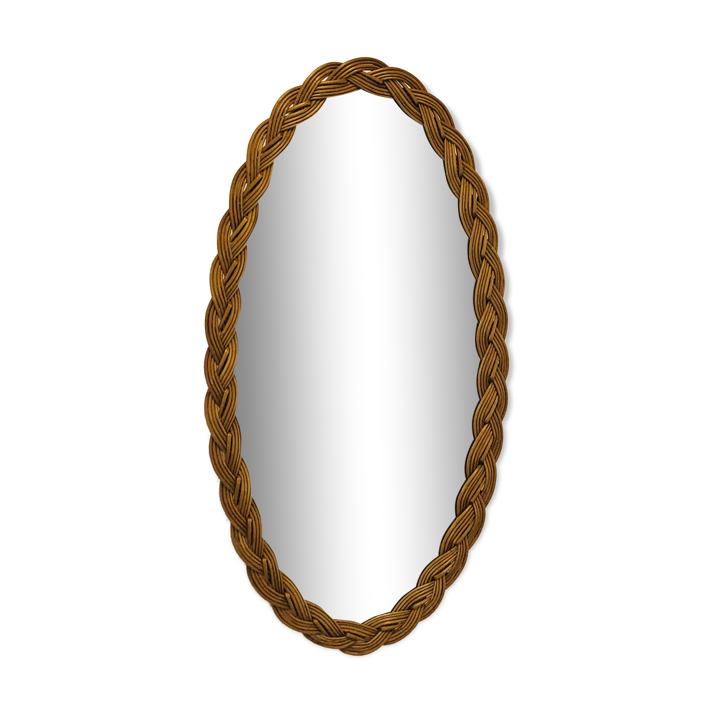 Oval mirror in rattan 1960s - 70x38cm