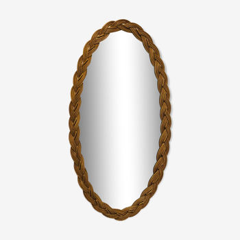 Oval mirror in rattan 1960s - 70x38cm