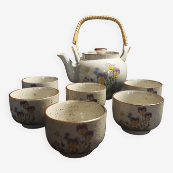 Vintage stoneware six cup tea set and teapot