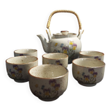 Service à thé vintage en grès six tasses et théière