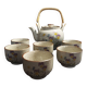 Service à thé vintage en grès six tasses et théière