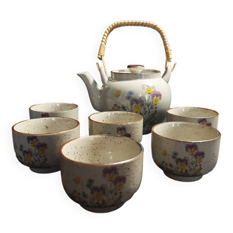 Vintage stoneware six cup tea set and teapot