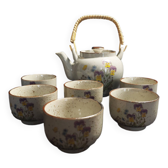 Service à thé vintage en grès six tasses et théière