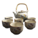 Service à thé vintage en grès six tasses et théière