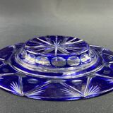 Coupelle en cristal taillé et teinté bleu Bohême