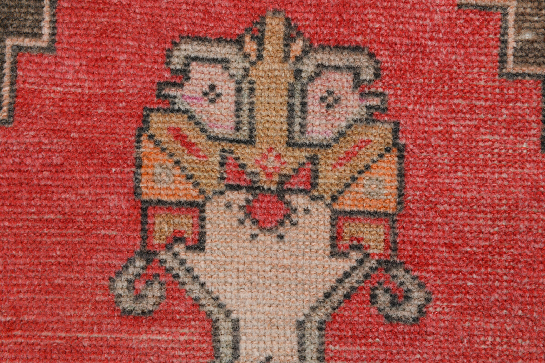 4x10 red & beige wool vintage rug 140x301cm