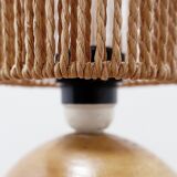 Lampe de chevet ou de table bohème vintage en bois et corde - 1970s