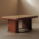 Art Deco table in oak and walnut with marquetry decoration, circa 1940.