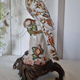 Parrot Candle Holder, Enameled Porcelain and Bronze, Late 19th Century