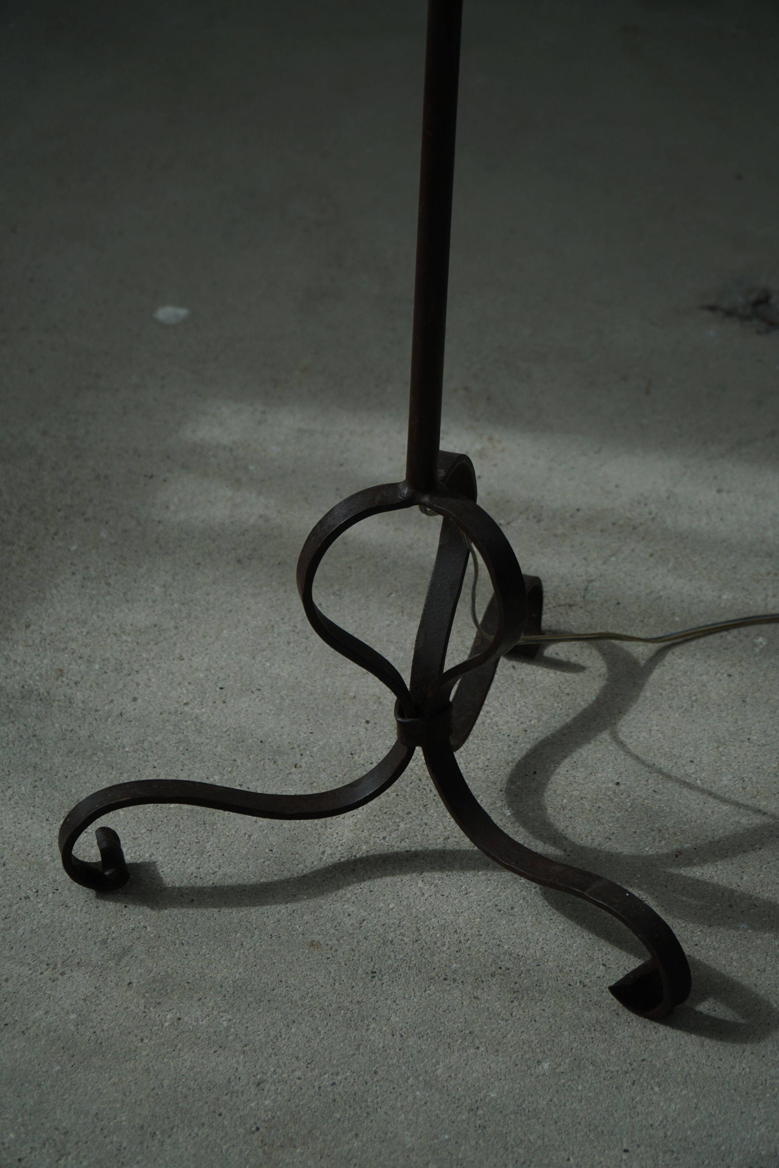 Danish Art Deco, adjustable wrought iron floor lamp, 1930s