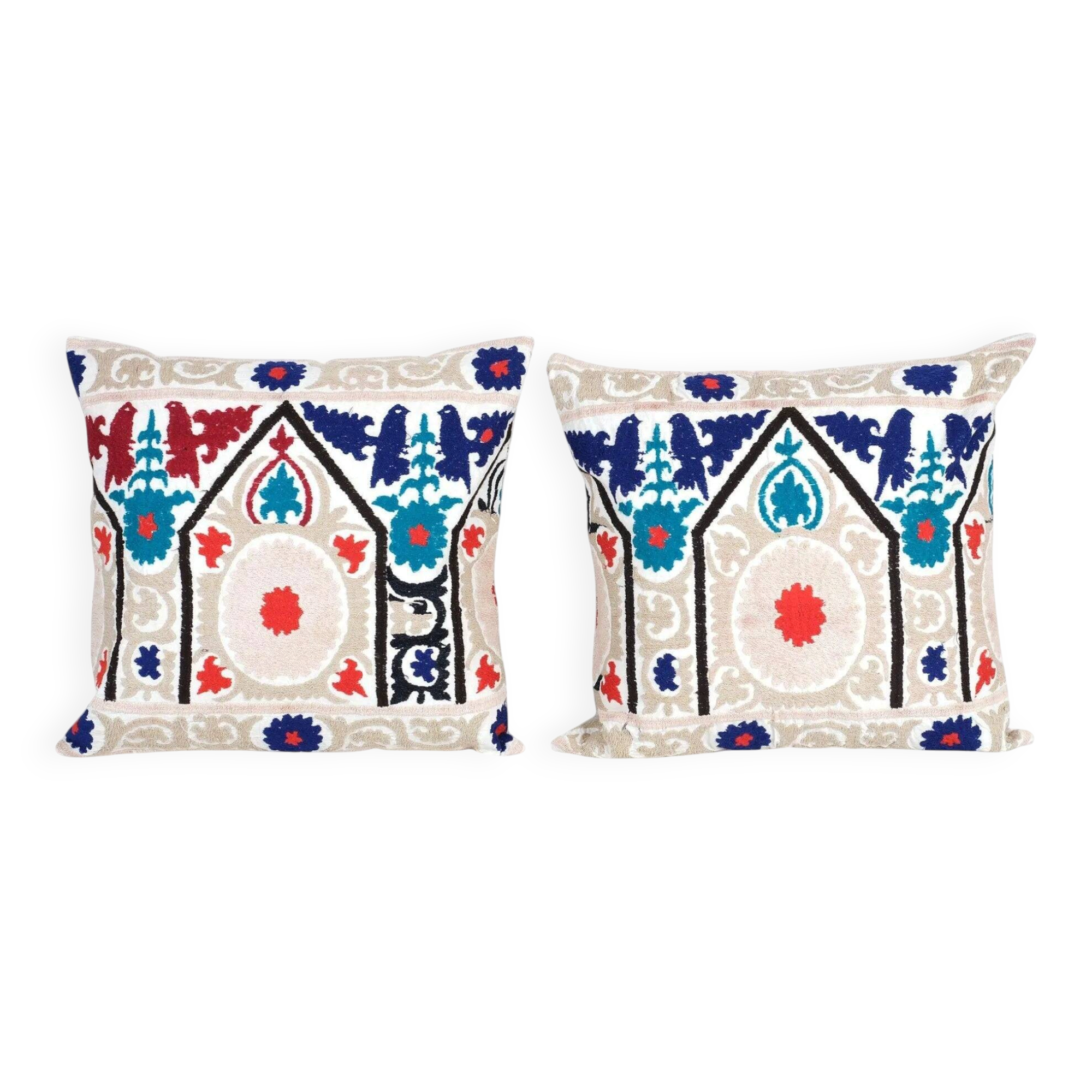Set of 2 vintage embroidered cushion covers 61x64 cm