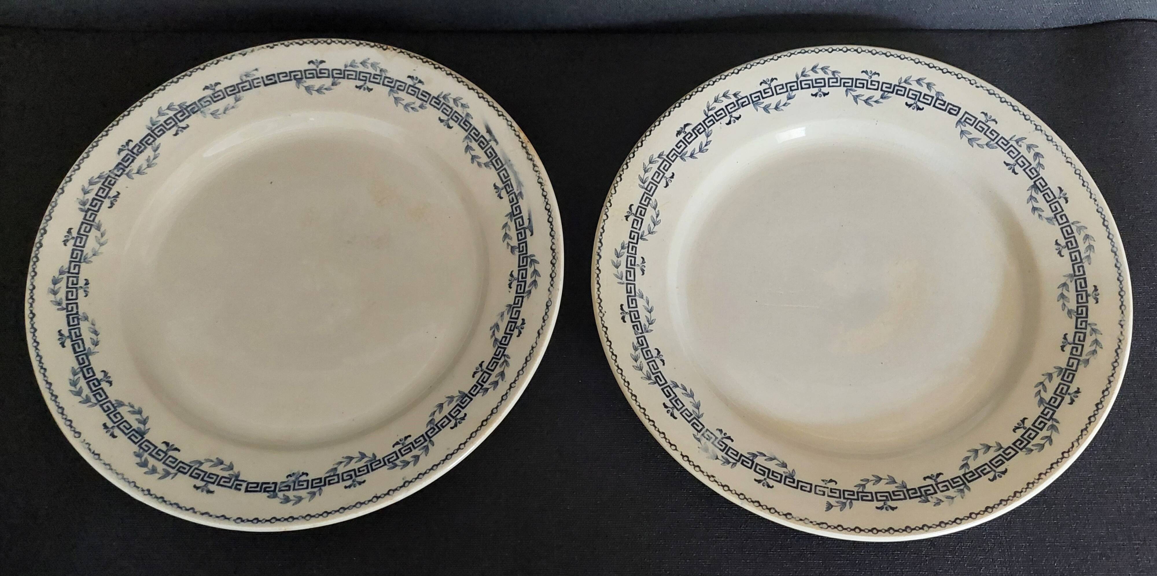 Pair of flat plates in Gien iron earthenware, Austerlitz decor