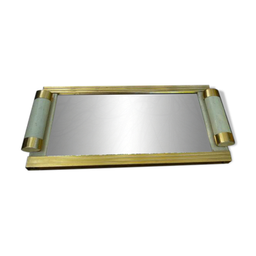 Rectangular mirrored tray with two handles in art deco style