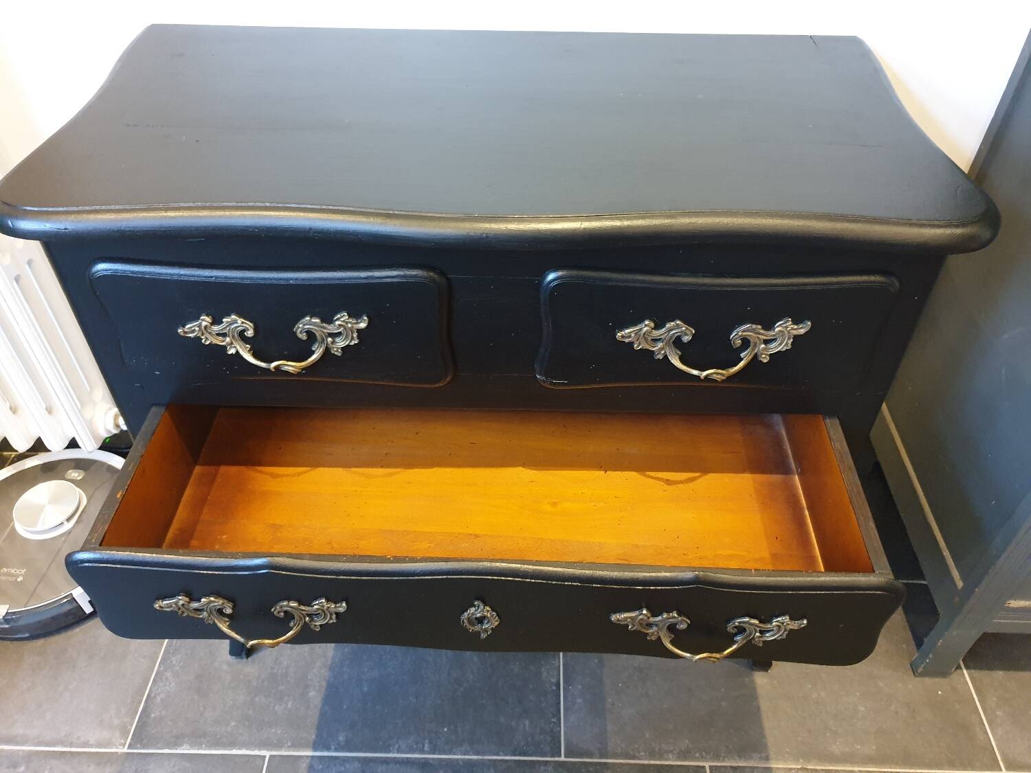 Stamped black Louis XV chest of drawers