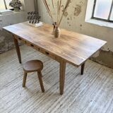 1950s pine and oak farmhouse table with multiple drawers