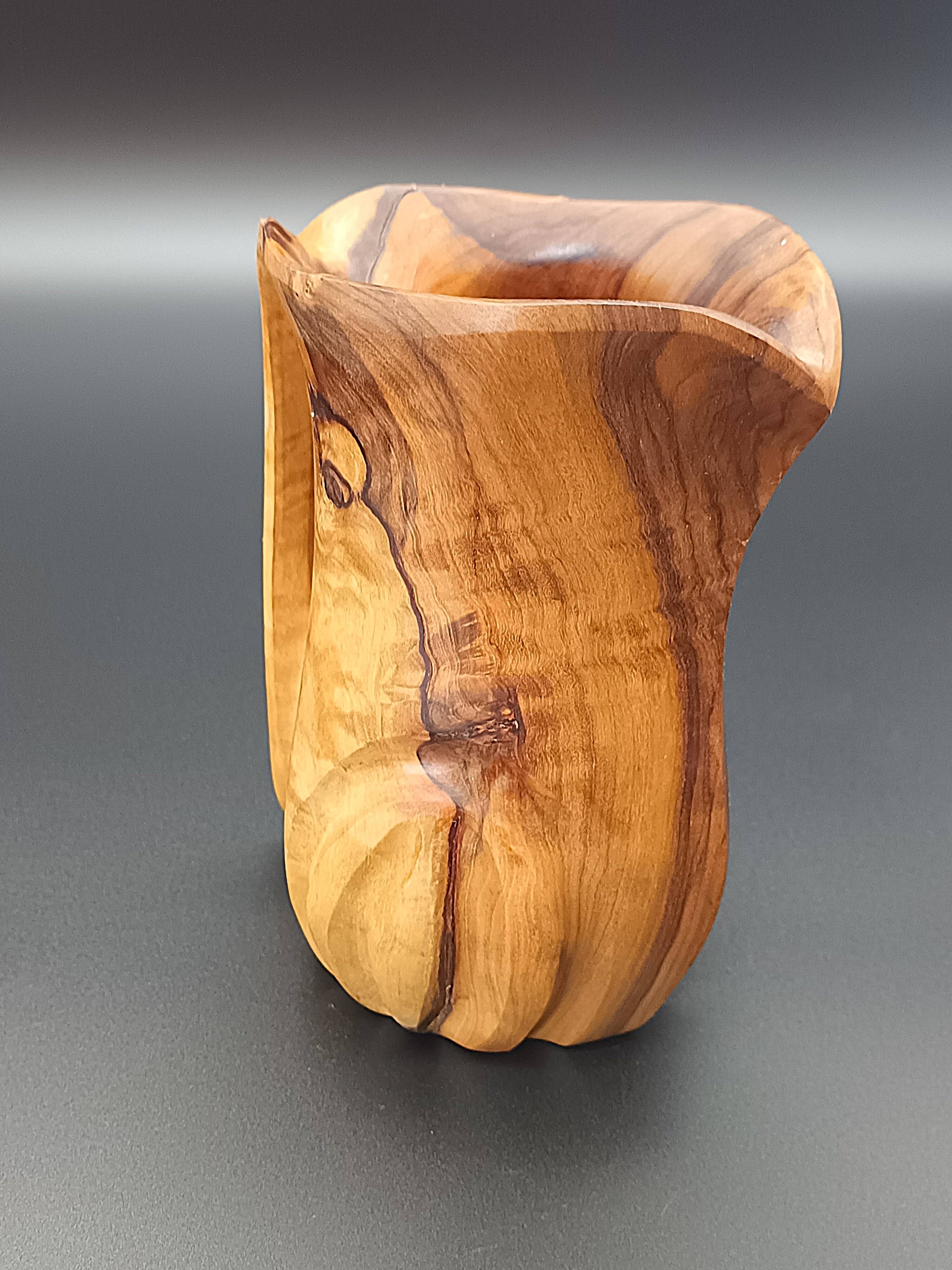 Artisanal Vintage Pitcher Carved Solid Olive Wood Hnos Olivo Spain (17