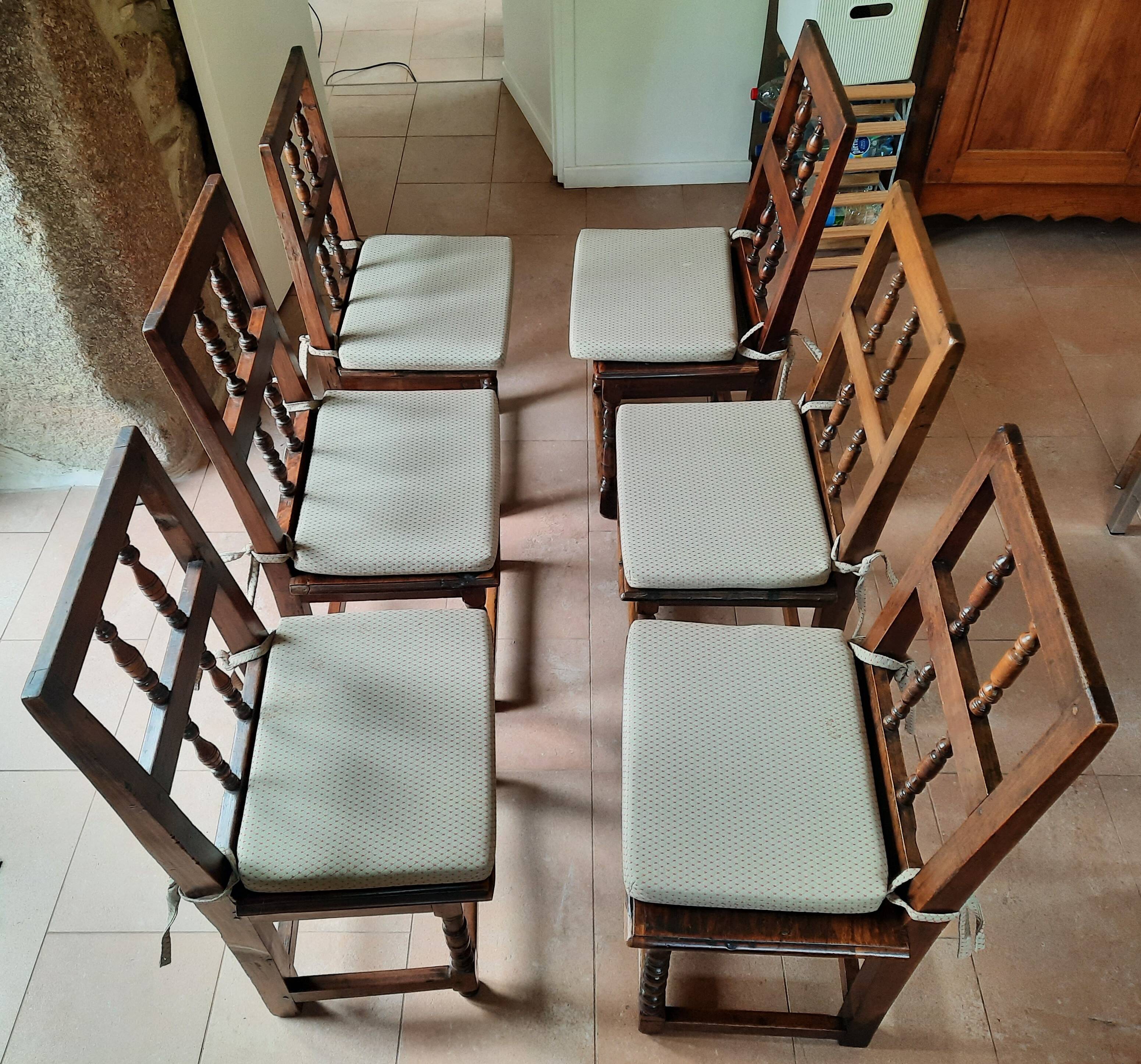 Set of 6 antique hazelwood chairs, 17th–18th century