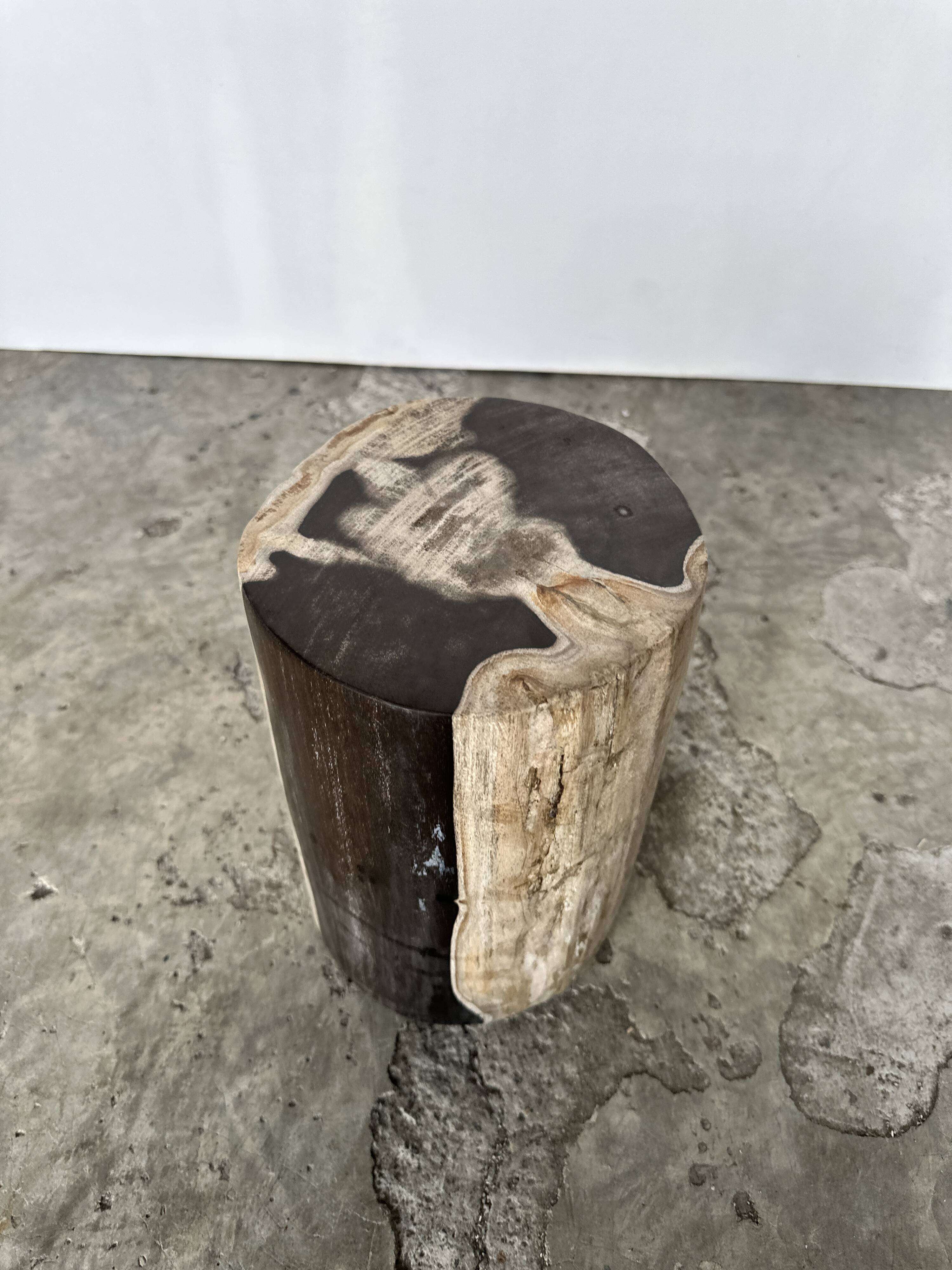 Small black, white and gray petrified wood side table H28cm D:18.5