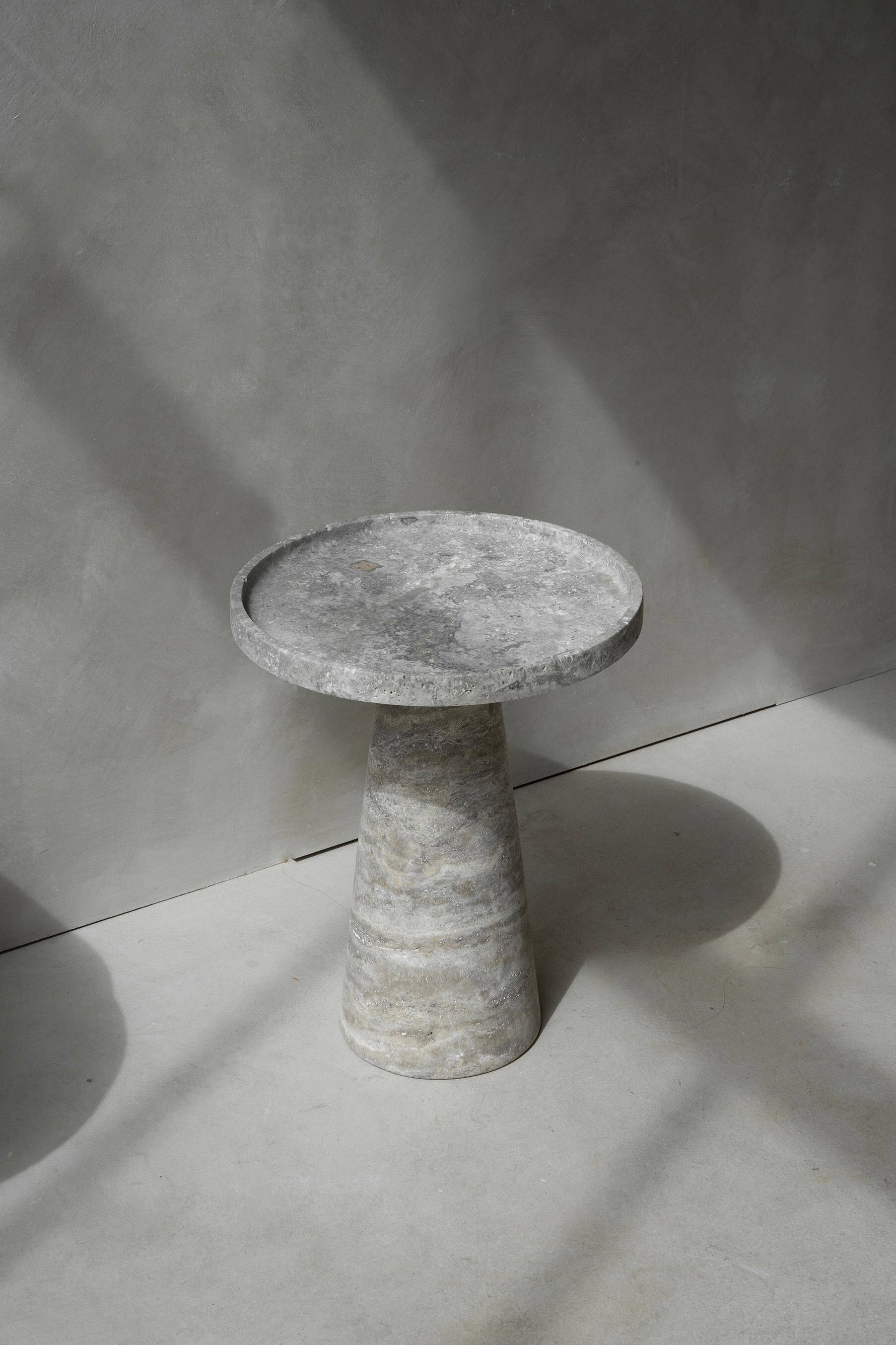 Silver travertine cone side table