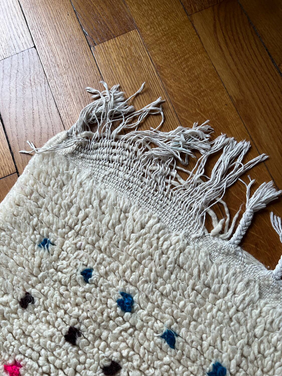 Berber Beni Ouarain handmade rug with small colorful polka dots