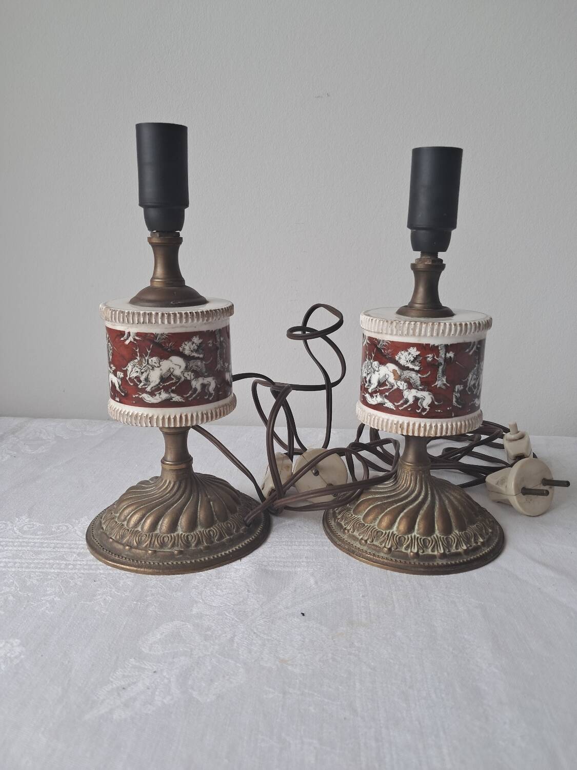 Pair of vintage brass/ceramic lamps