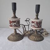 Pair of vintage brass/ceramic lamps