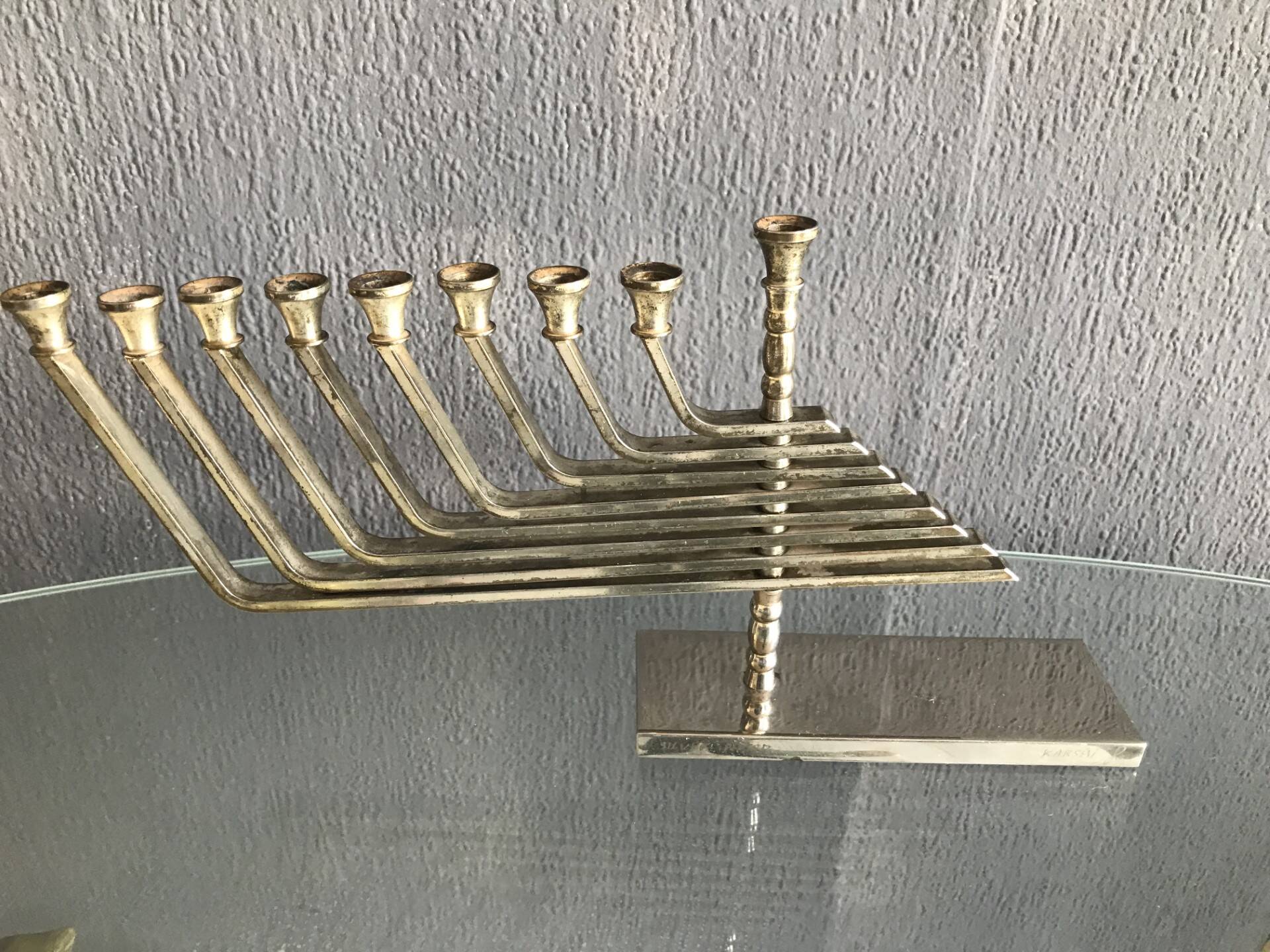 Candleholder silver plated, made in Israel by Karshi, 1970