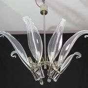 Extraordinary Large Transparent Murano Glass Leaves Chandelier by Franco Lu