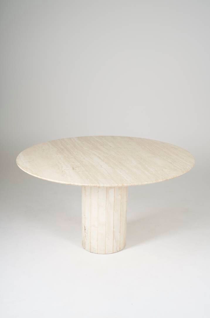 Round travertine dining table